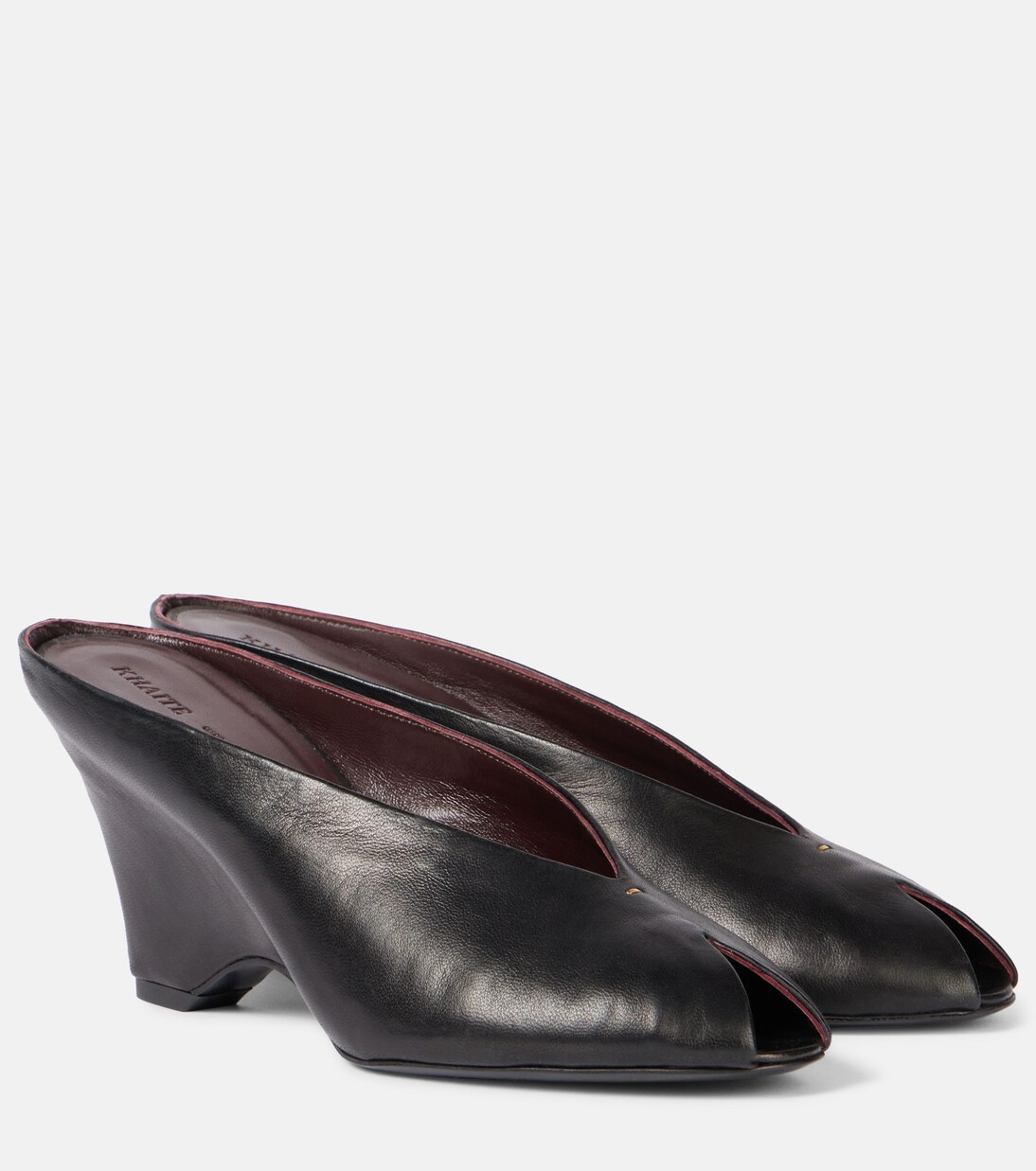 Cloak 75 leather peep-toe wedge mules | Khaite