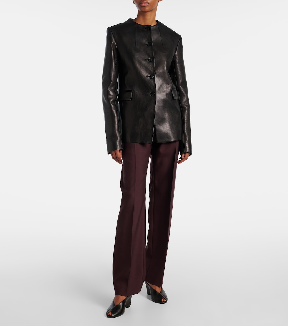 Cloak 75 leather peep-toe wedge mules | Khaite