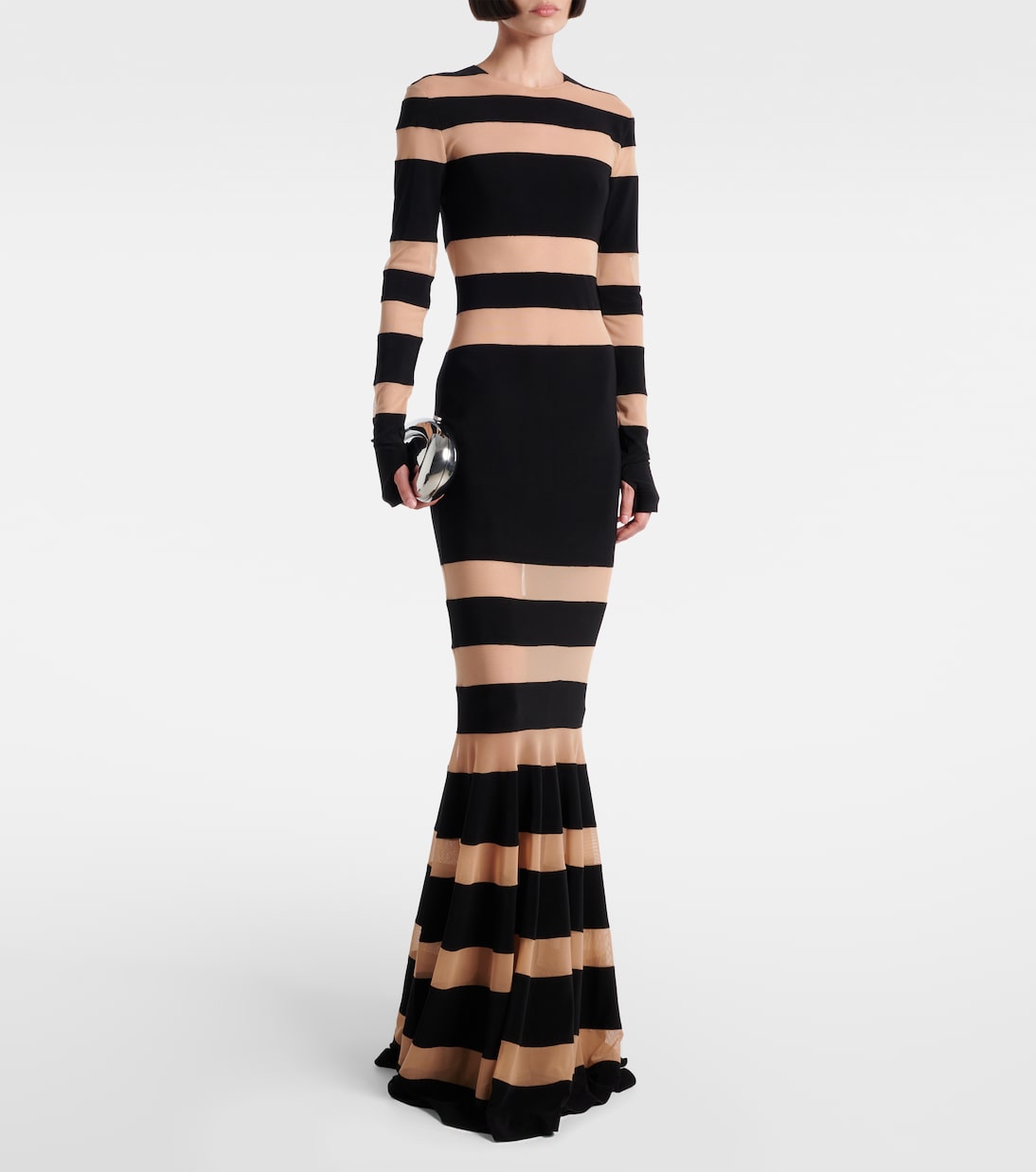 Paneled semi-sheer gown | Norma Kamali