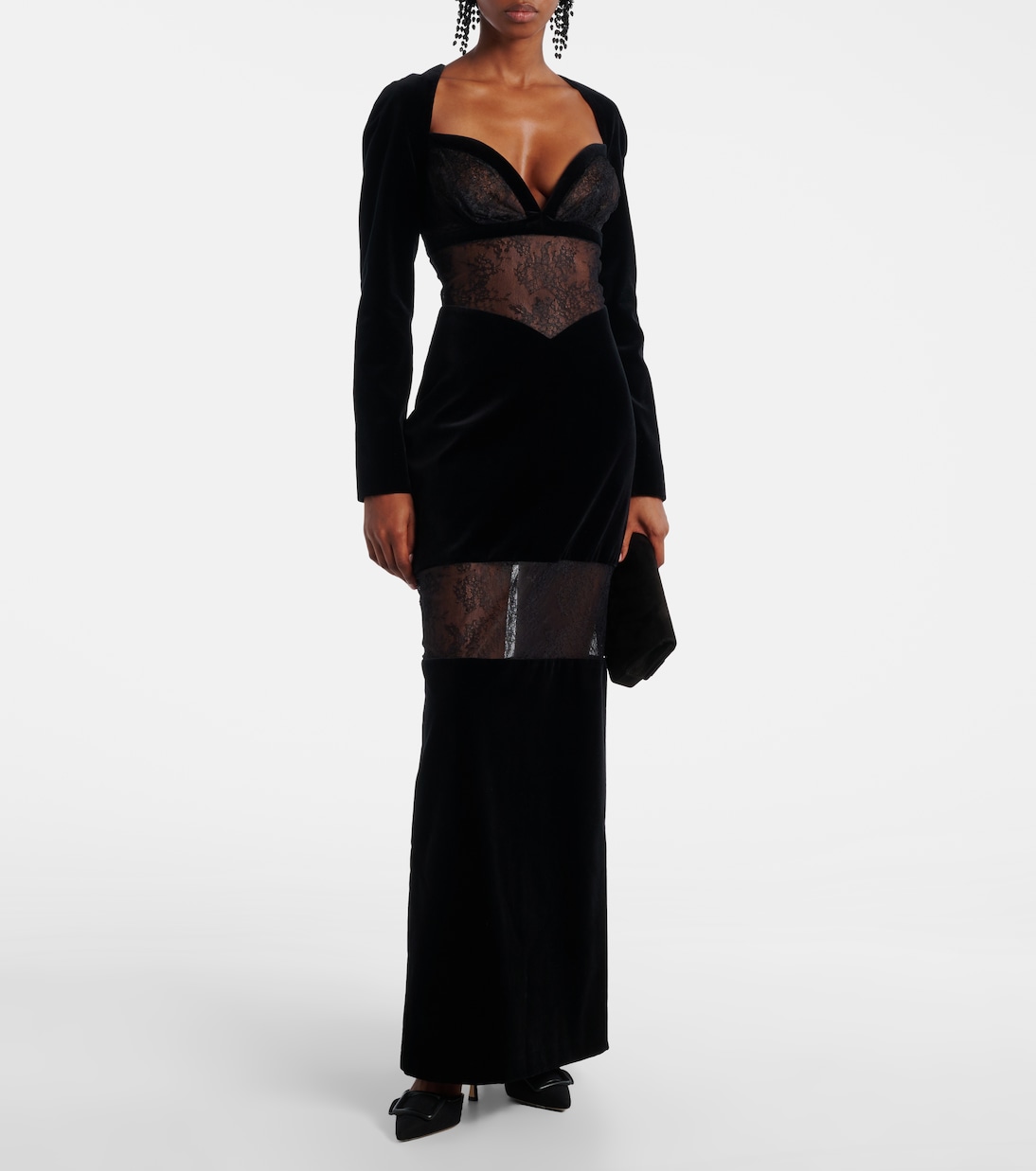 Robe longue en velours et dentelle | Nina Ricci