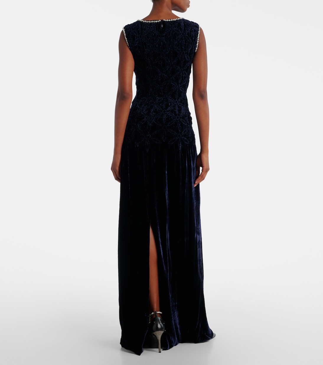 Abito lungo in velluto con decorazioni | Costarellos