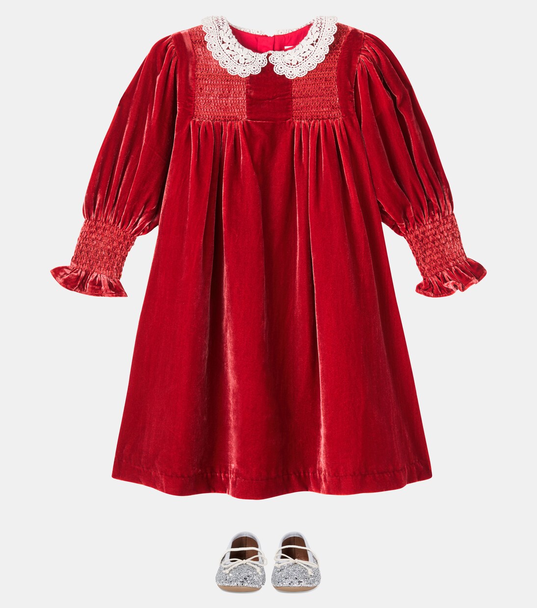 Lory crochet shirred velvet dress | C'era Una Volta