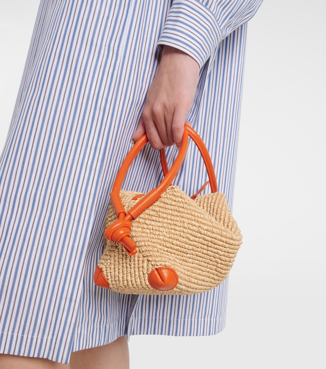Loop leather-trimmed raffia tote bag | Bottega Veneta
