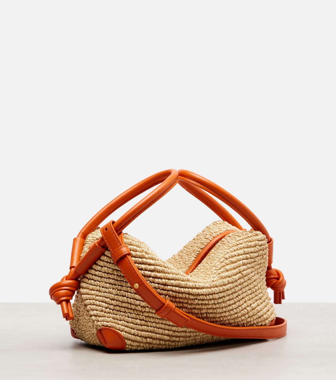 Loop leather-trimmed raffia tote bag | Bottega Veneta