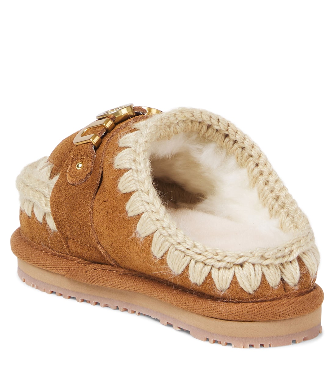 Logo shearling-lined suede slippers | Mou Kids
