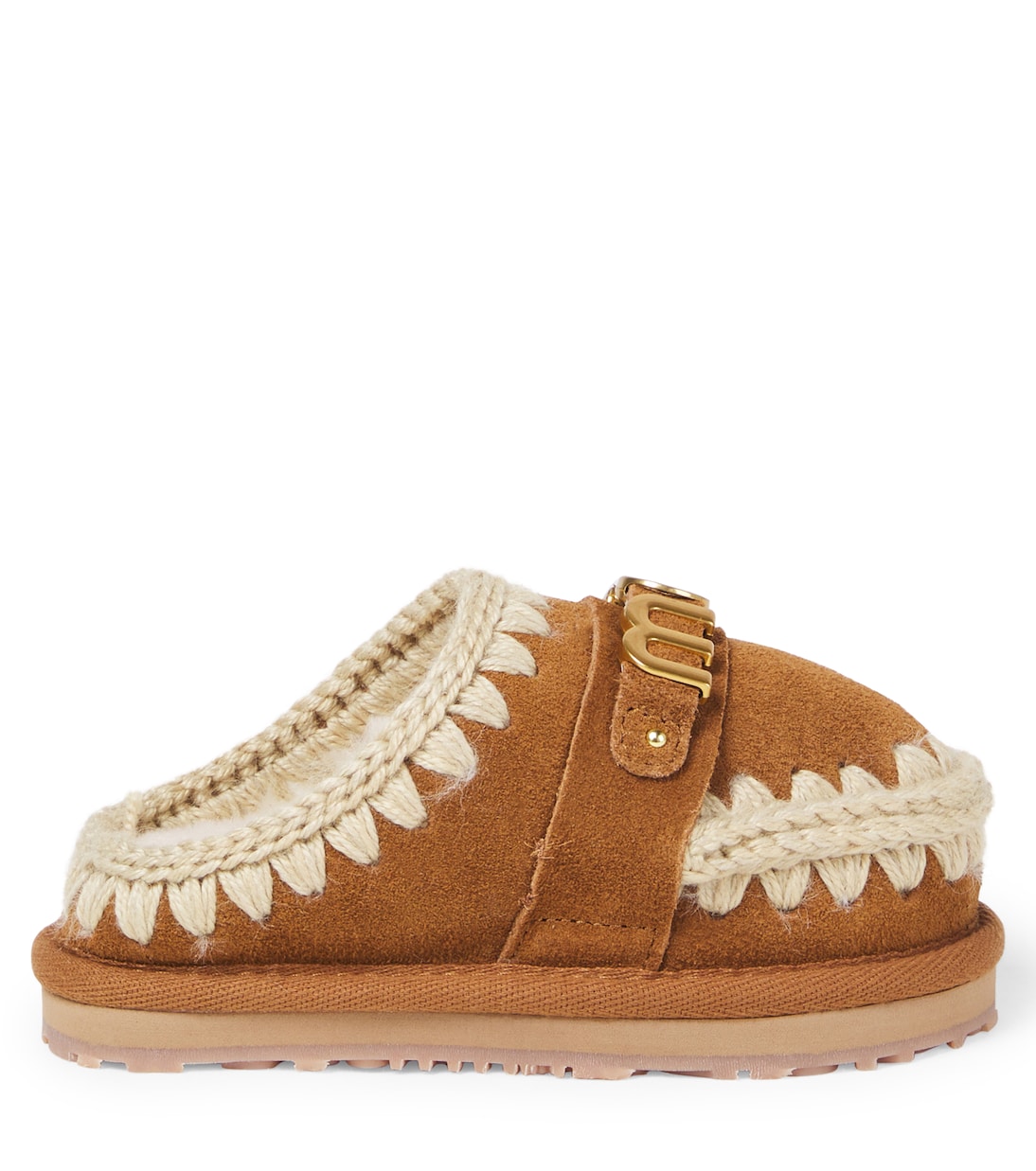 Logo shearling-lined suede slippers | Mou Kids