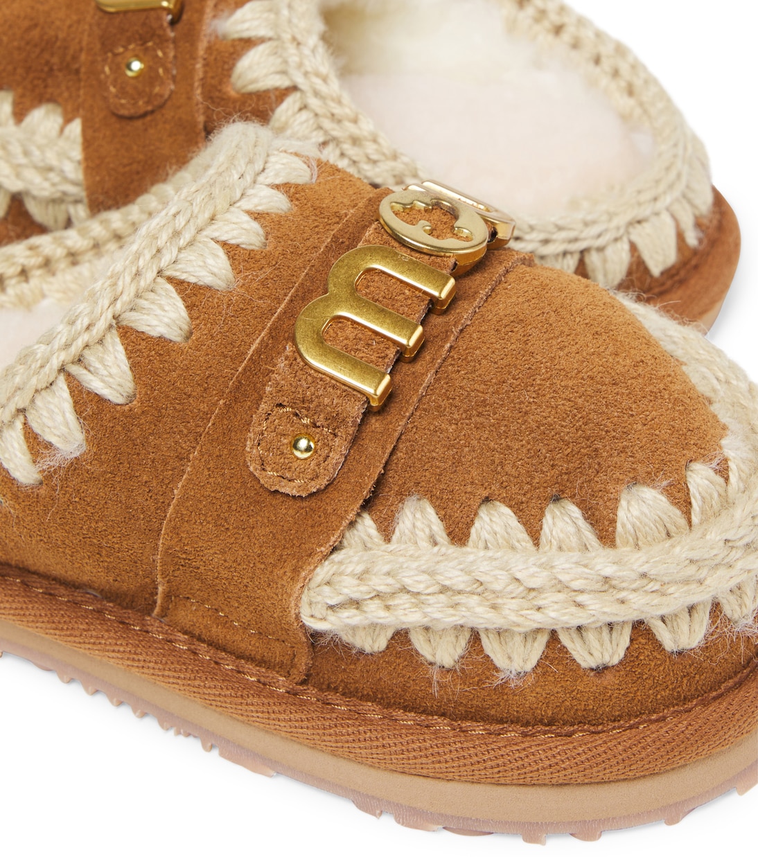 Logo shearling-lined suede slippers | Mou Kids