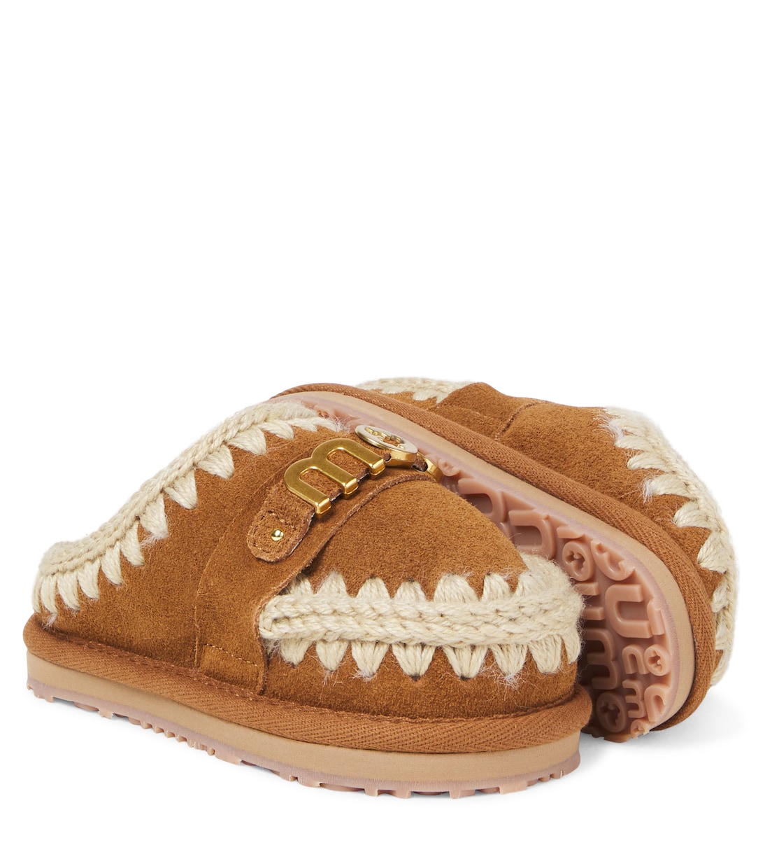Logo shearling-lined suede slippers | Mou Kids