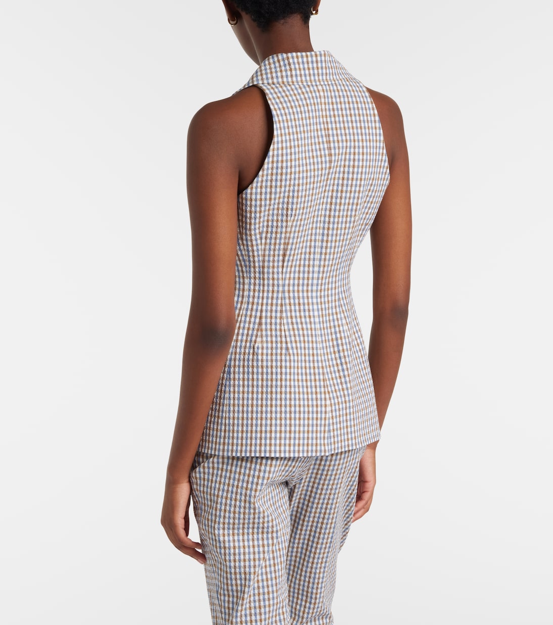 Gingham cotton-blend seersucker vest | Veronica Beard