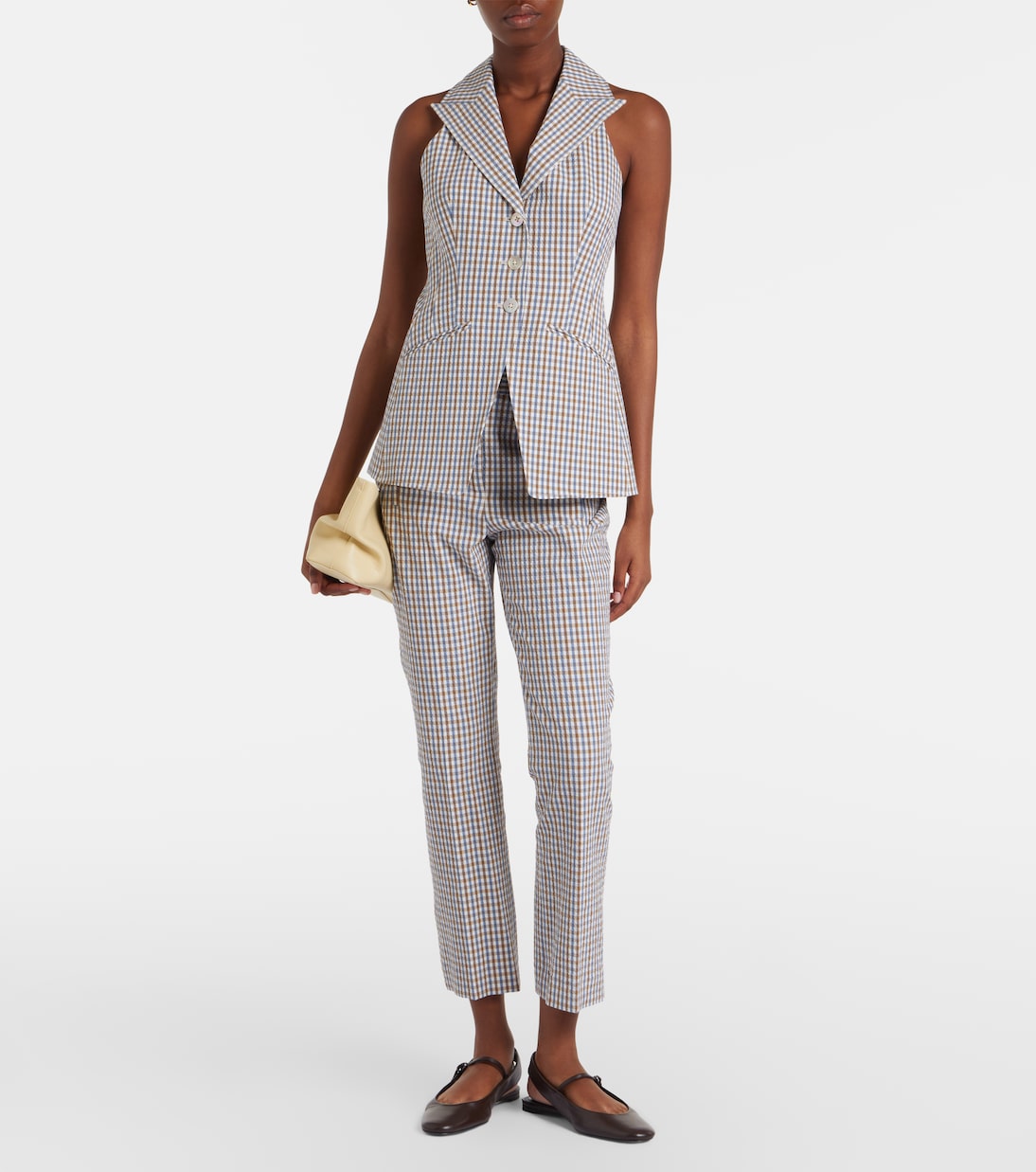 Gingham cotton-blend seersucker vest | Veronica Beard