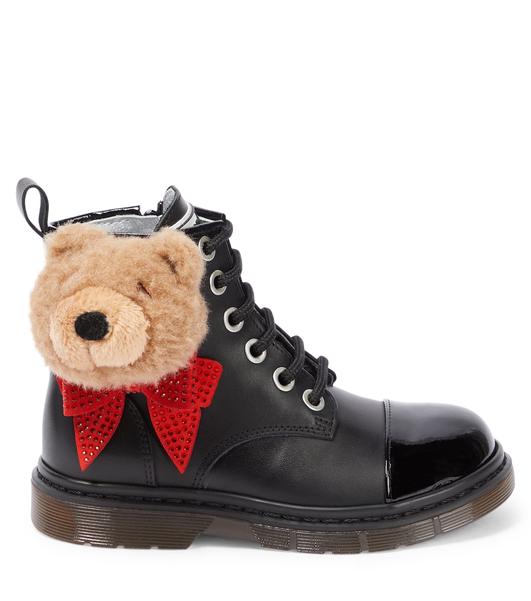 Teddy-embellished leather boots | Monnalisa