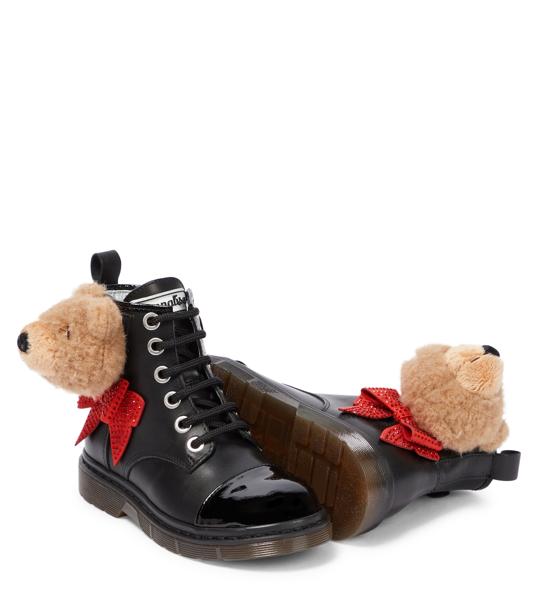 Teddy-embellished leather boots | Monnalisa