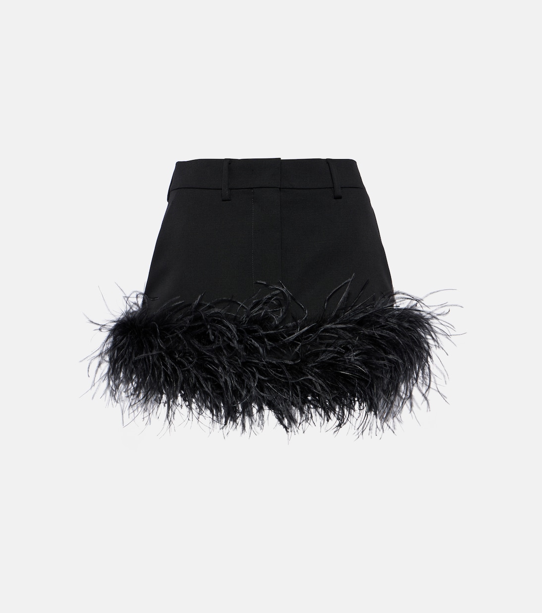 Feather-trimmed wool miniskirt | Miu Miu