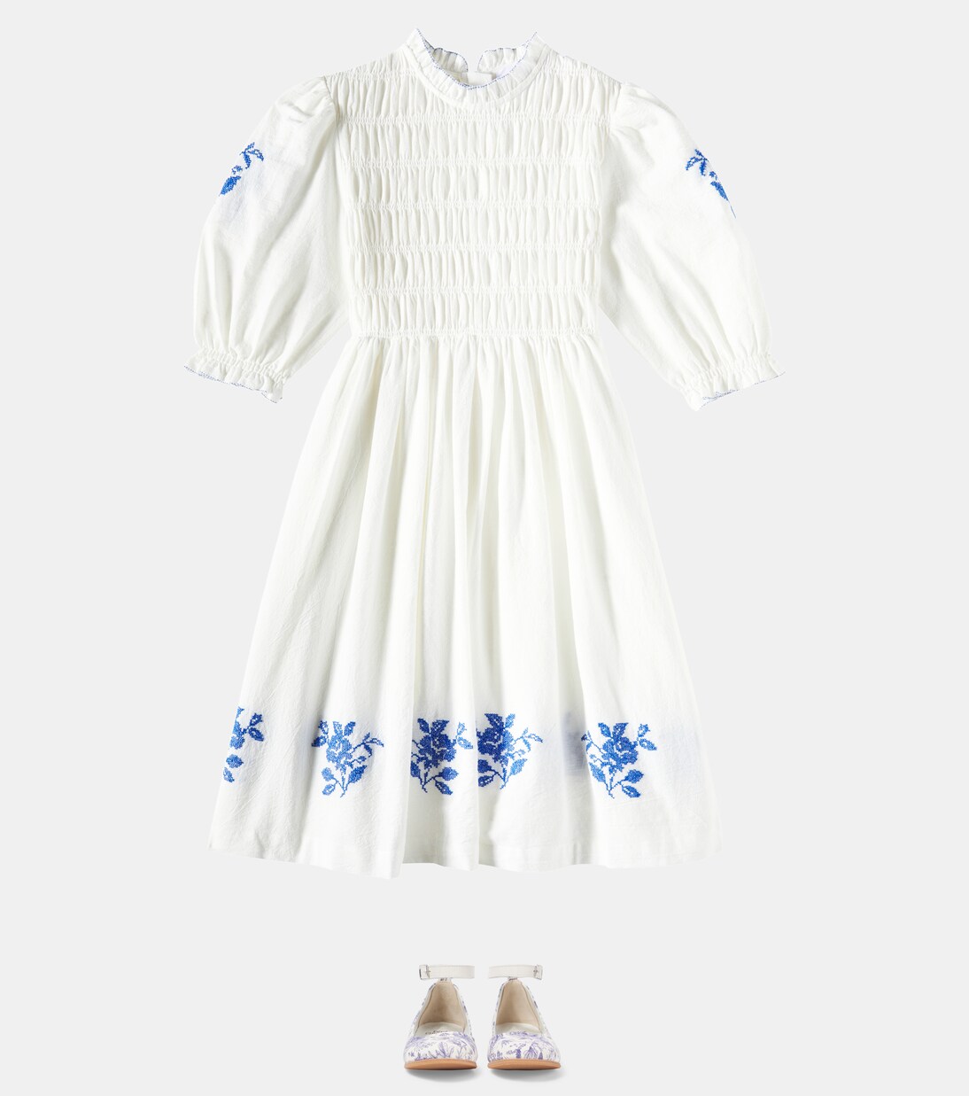 Emmanuelle embroidered smocked cotton dress | C'era Una Volta