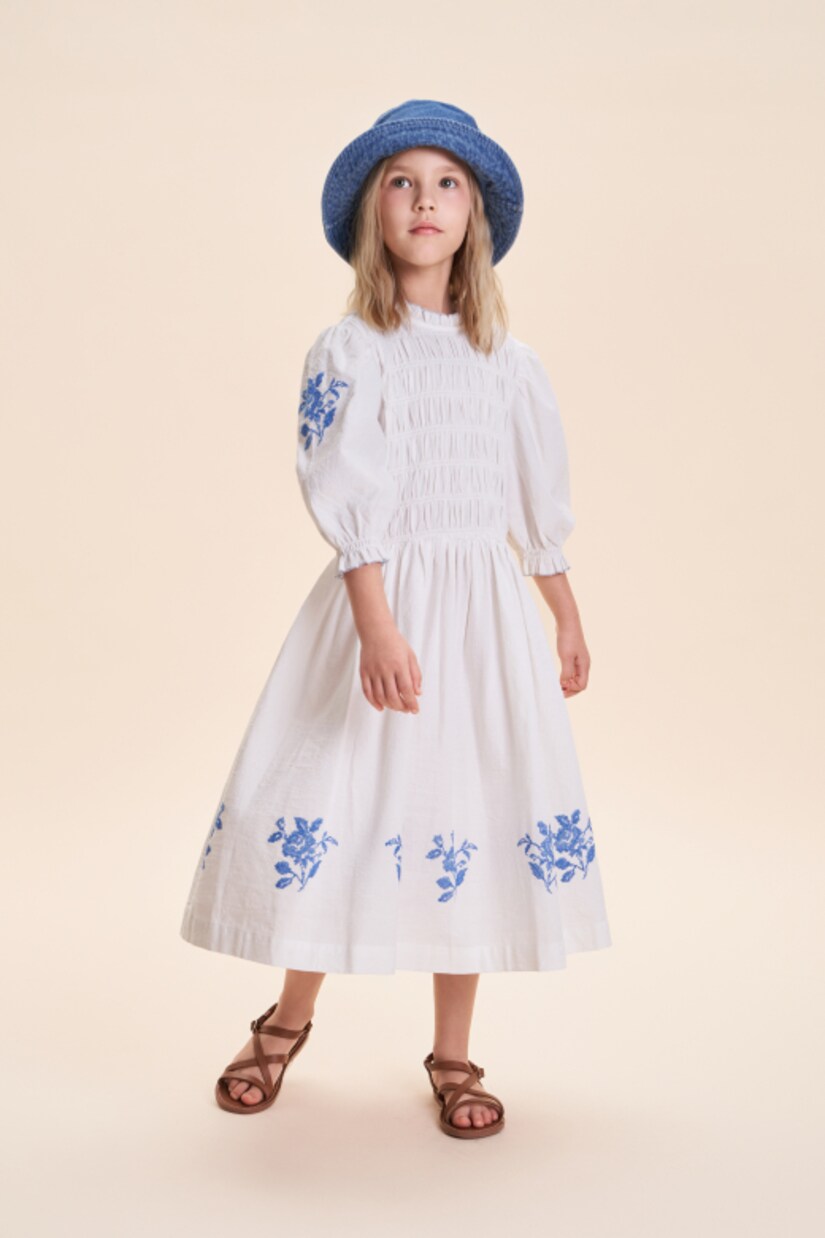 Emmanuelle embroidered smocked cotton dress | C'era Una Volta