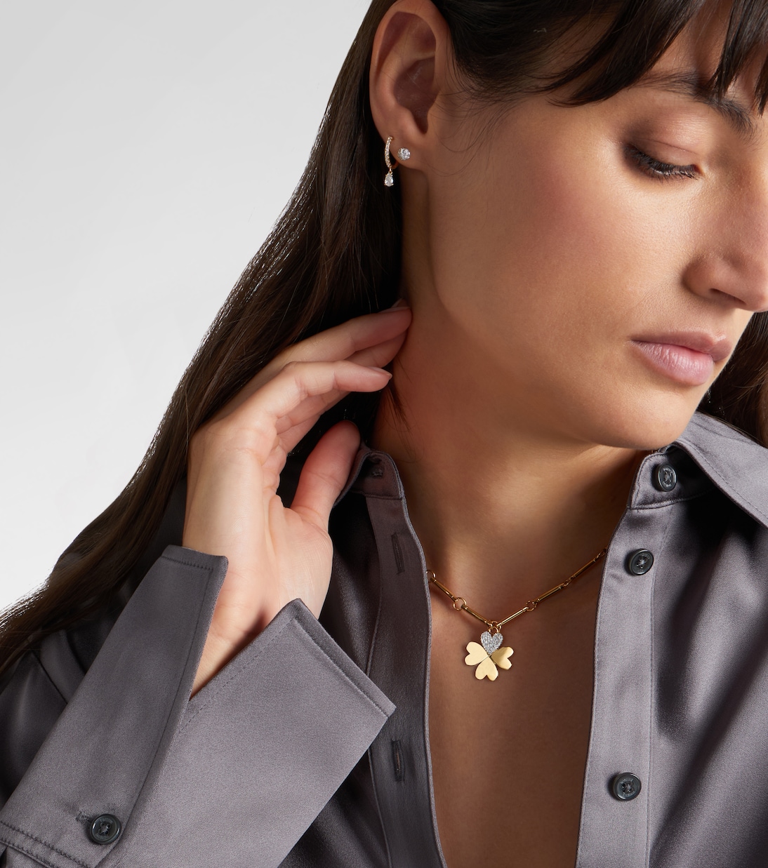 Four Heart Clover 18kt gold (750/1000) necklace with diamonds | FoundRae