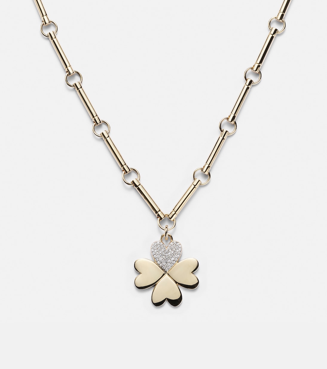 Four Heart Clover 18kt gold (750/1000) necklace with diamonds | FoundRae