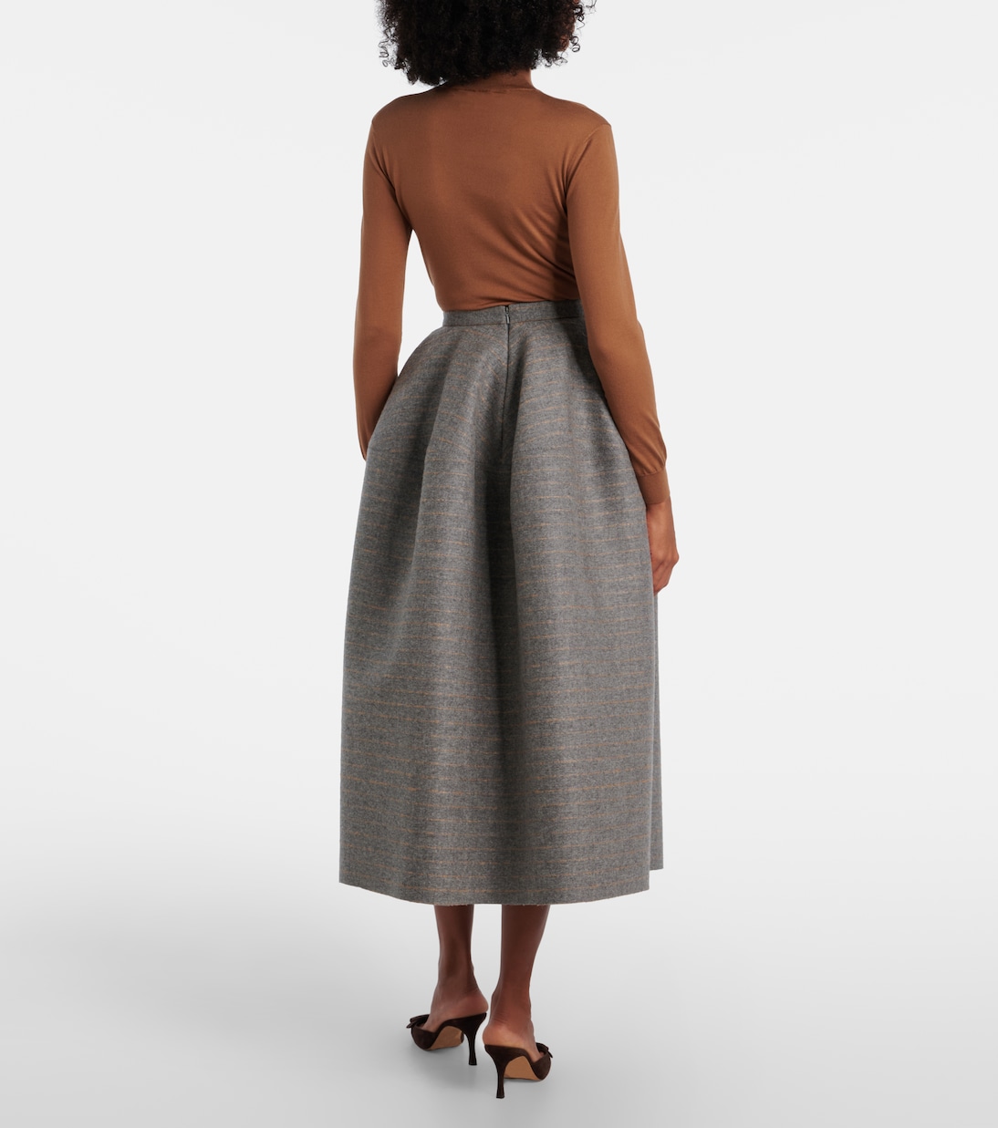 Jupe midi rayée en laine et mohair | Erdem