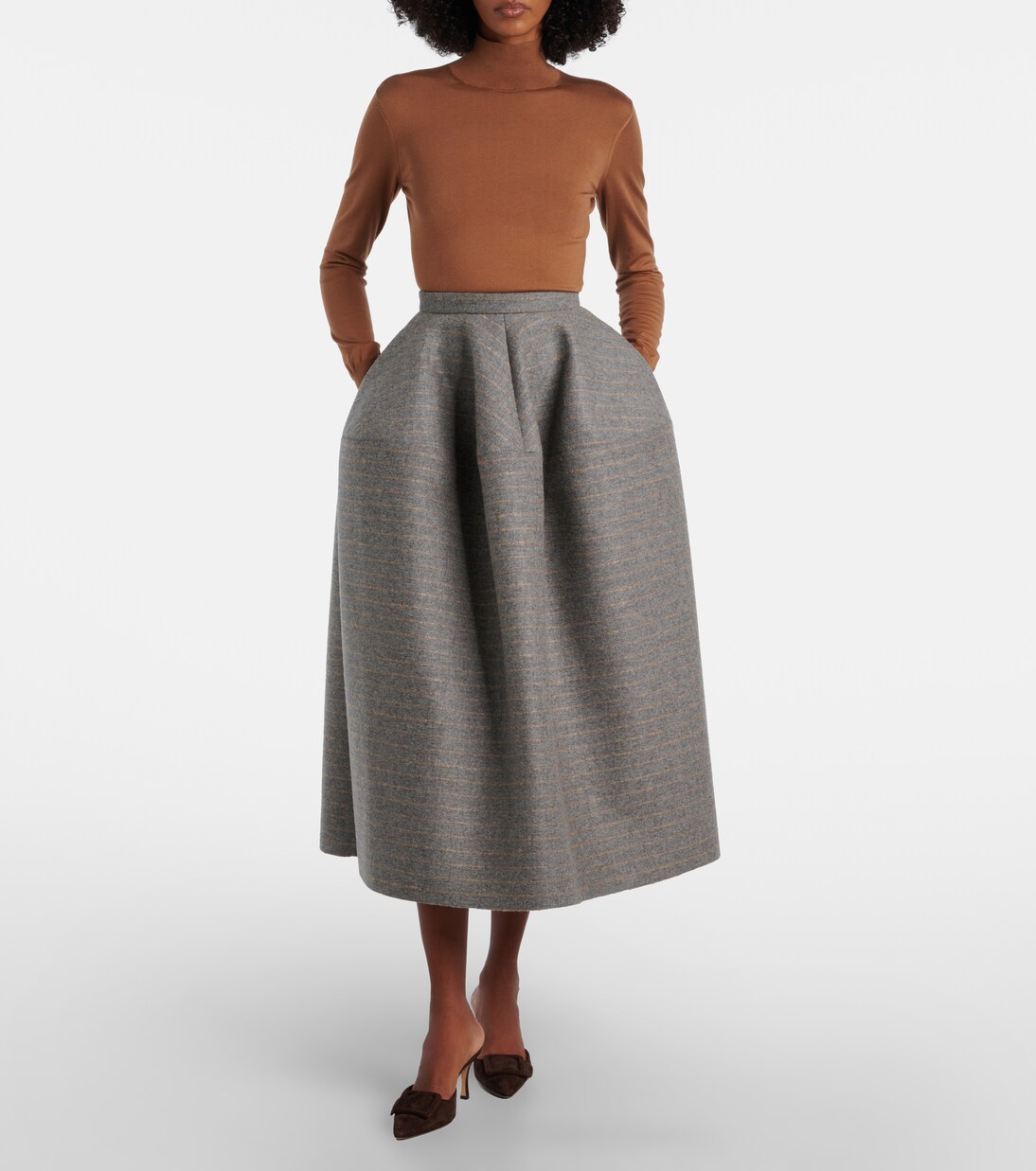 Jupe midi rayée en laine et mohair | Erdem