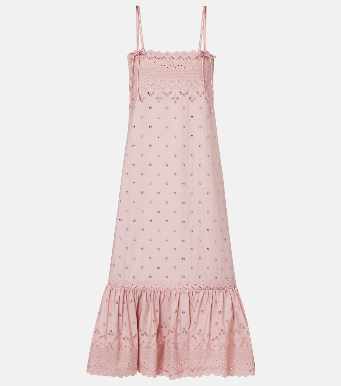 Robe midi en coton à broderies anglaises | Valentino