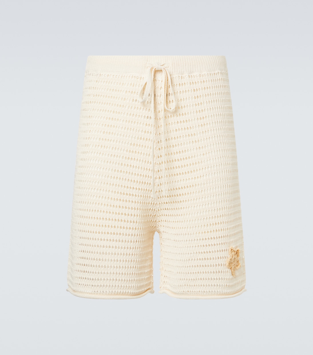 Crochet floral-appliqué open-knit Bermuda shorts | Commas