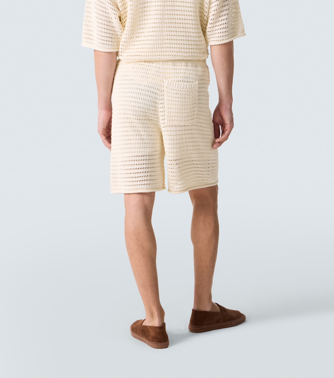 Crochet floral-appliqué open-knit Bermuda shorts | Commas