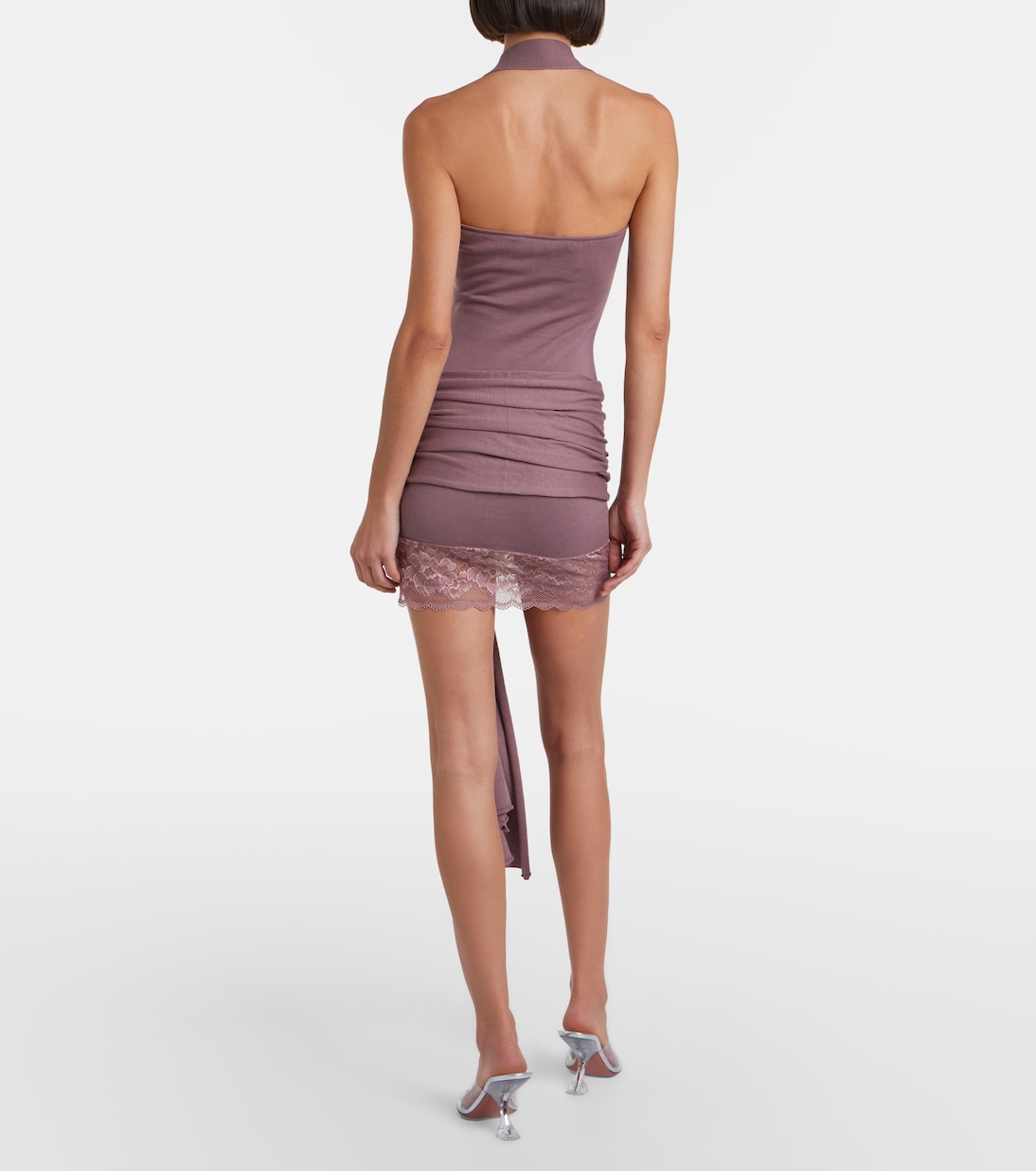 Lace-trimmed halterneck silk and cotton minidress | Aya Muse