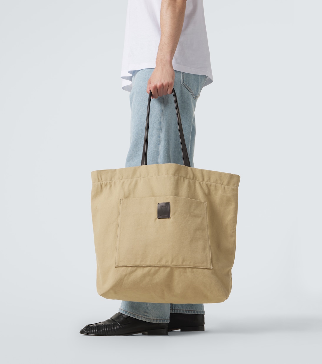 Tori leather-trimmed canvas tote bag | The Row