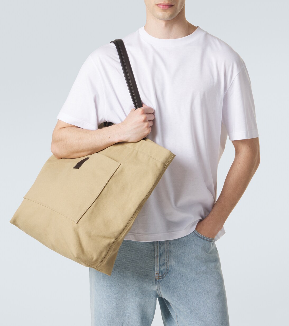 Tori leather-trimmed canvas tote bag | The Row