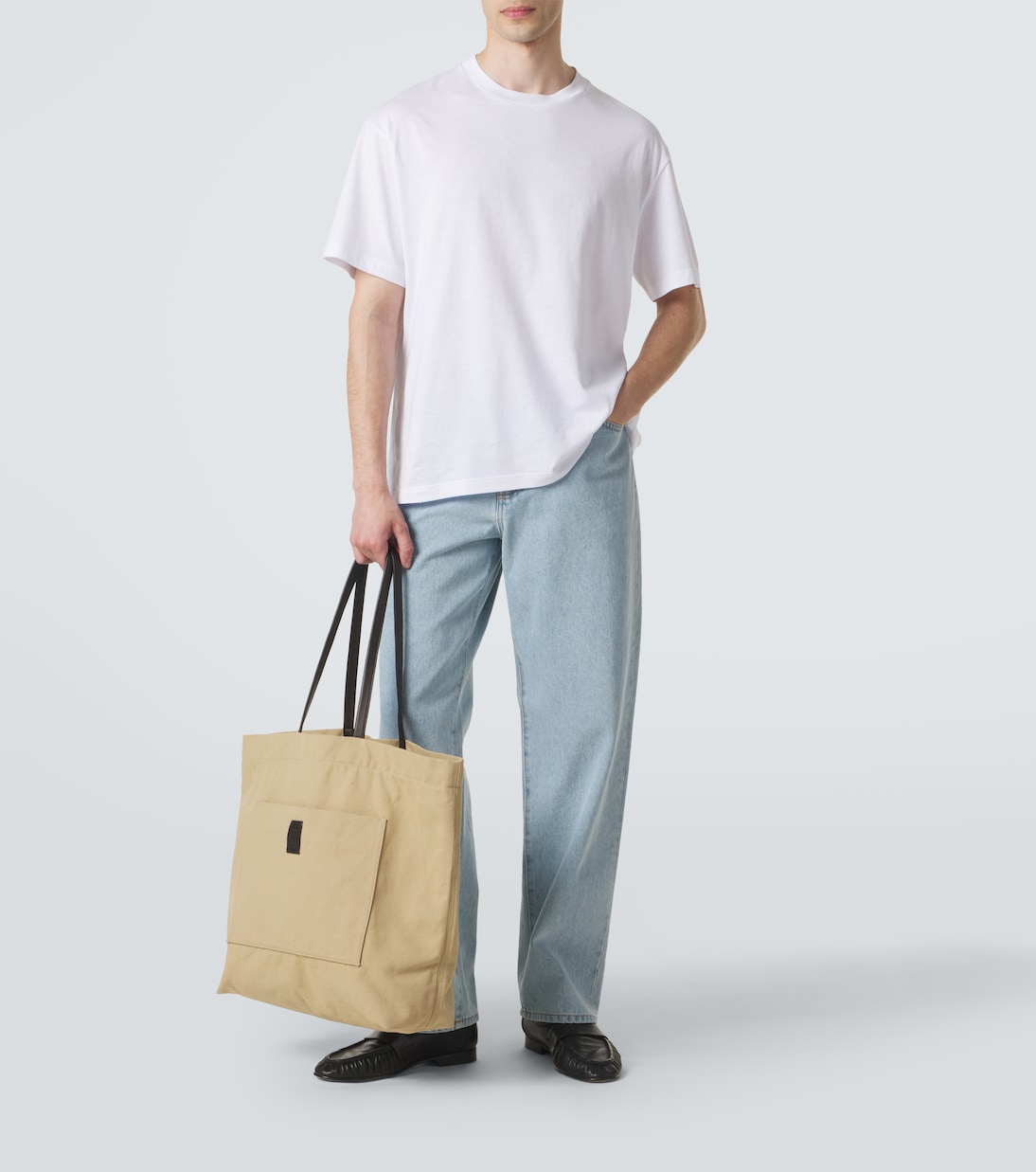 Tori leather-trimmed canvas tote bag | The Row