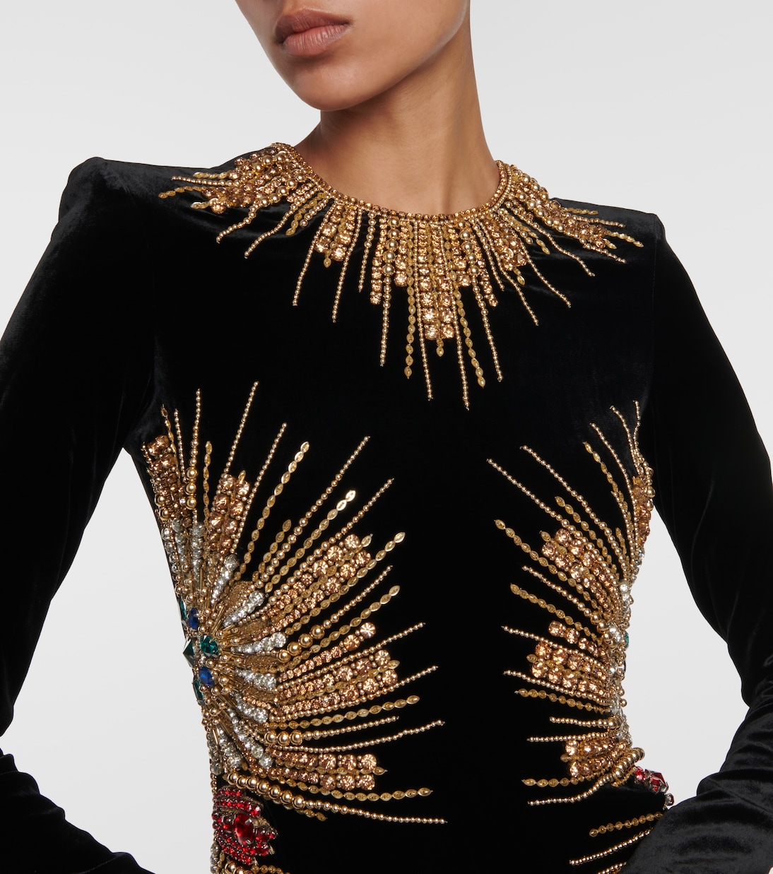 Robe brodée en velours à ornements | Balmain