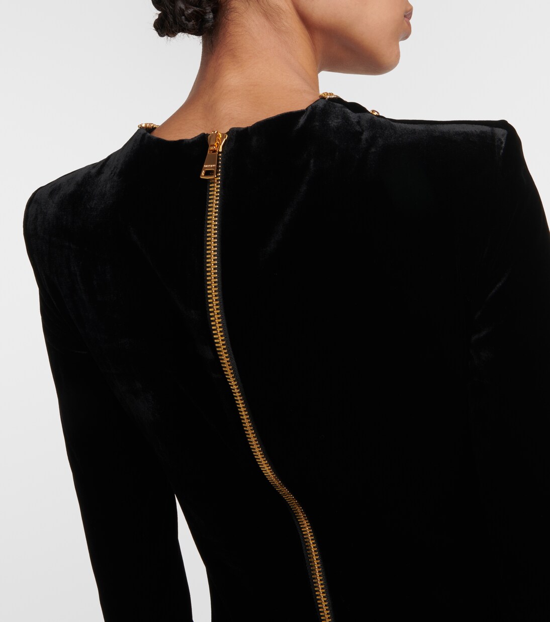 Robe brodée en velours à ornements | Balmain