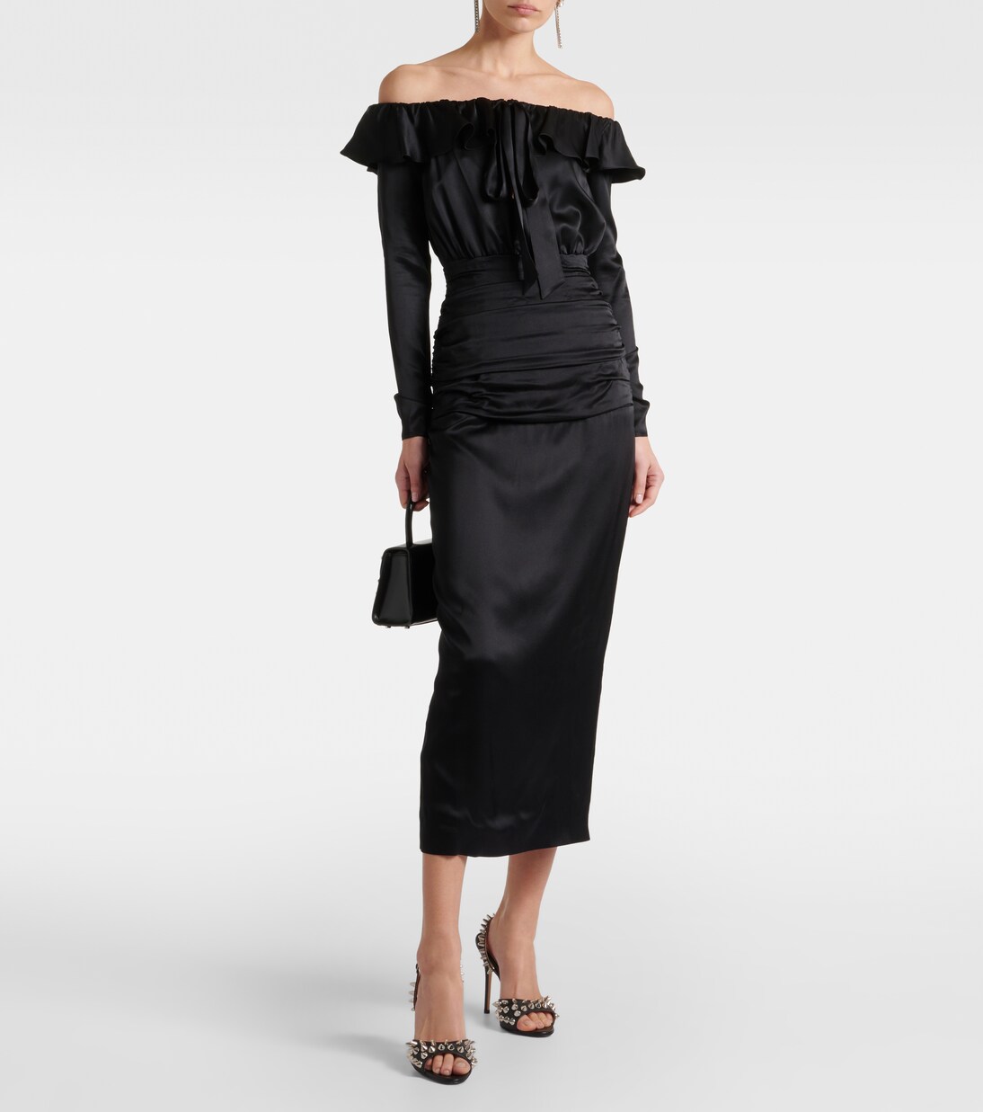 Robe midi en soie à encolure bardot | Alessandra Rich