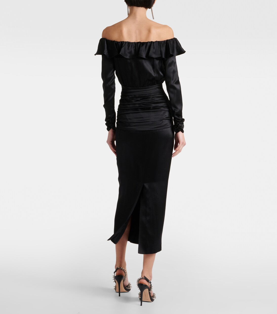 Robe midi en soie à encolure bardot | Alessandra Rich