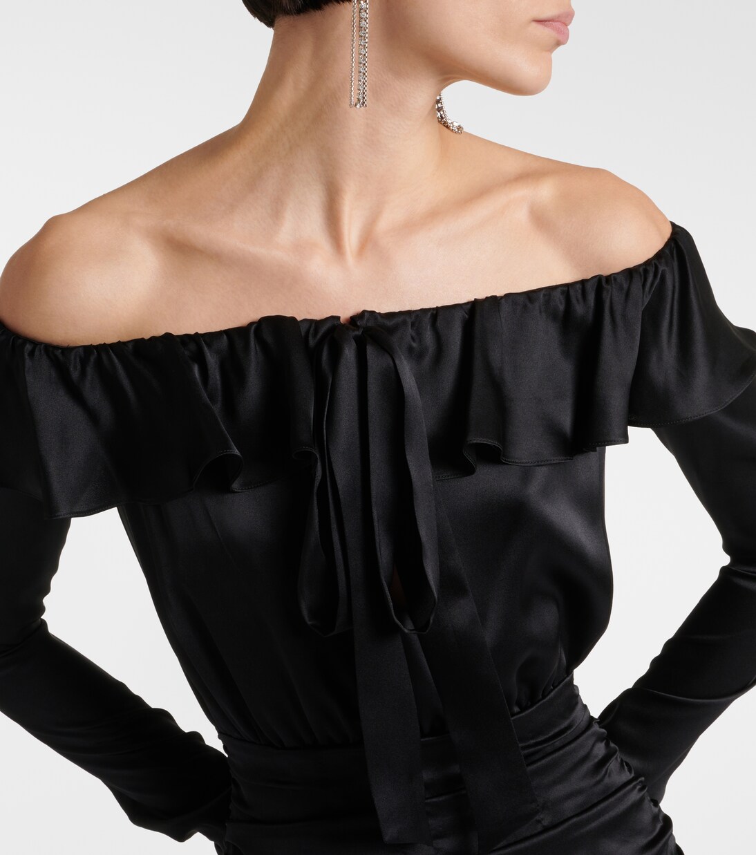 Robe midi en soie à encolure bardot | Alessandra Rich