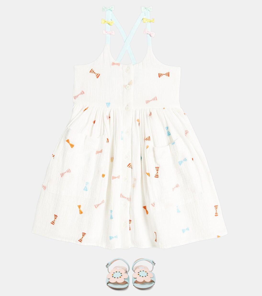 Embroidered bow-detail cotton dress  | Stella McCartney Kids