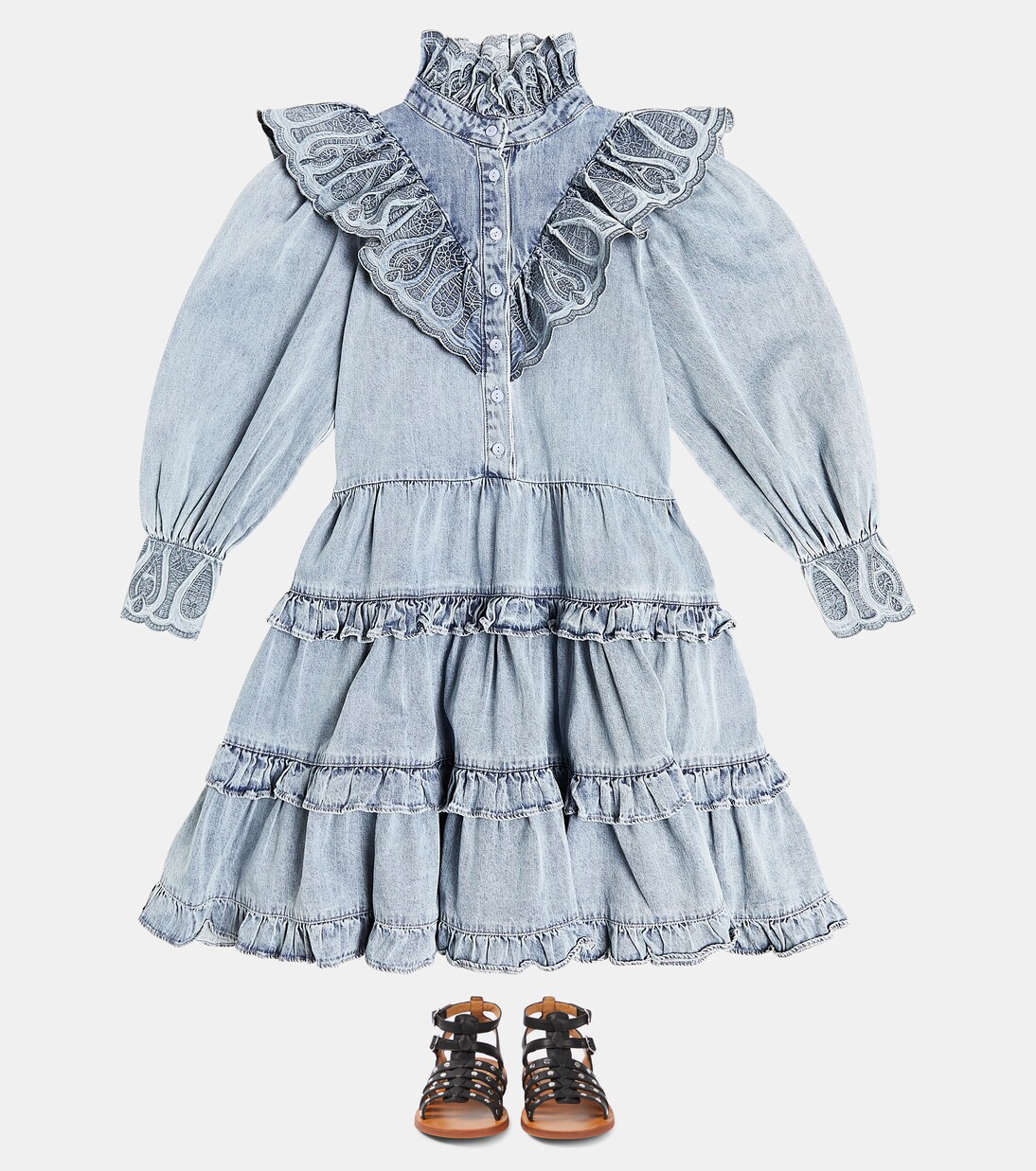 Ruffled embroidered chambray dress | Petite Amalie  