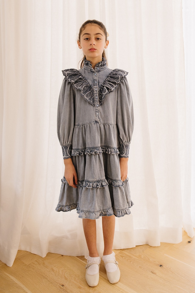 Ruffled embroidered chambray dress | Petite Amalie  