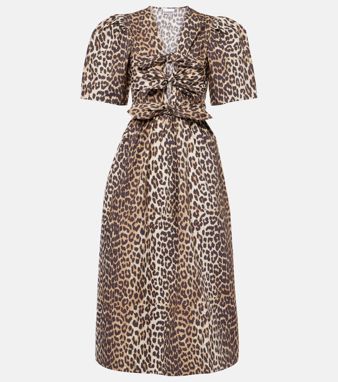 Robe midi en coton à motif léopard | Ganni