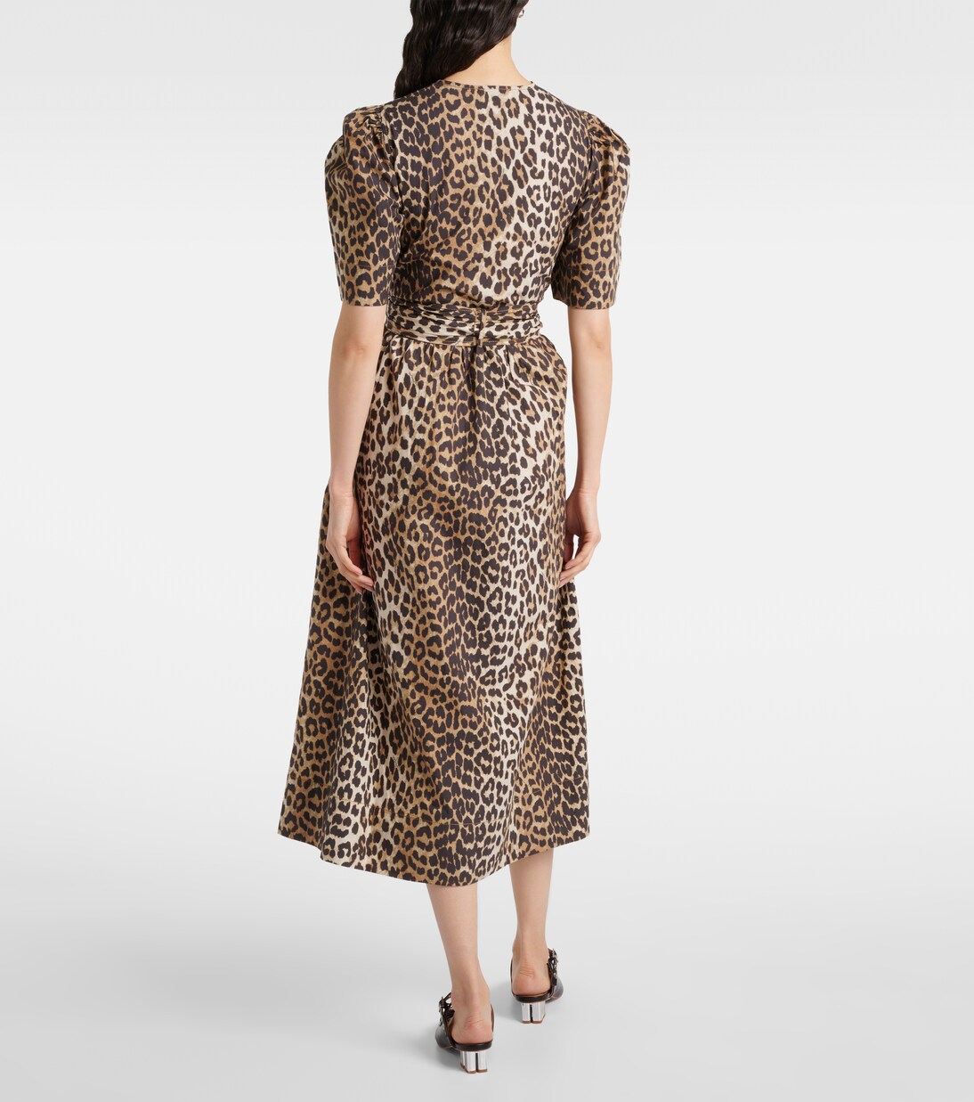 Robe midi en coton à motif léopard | Ganni