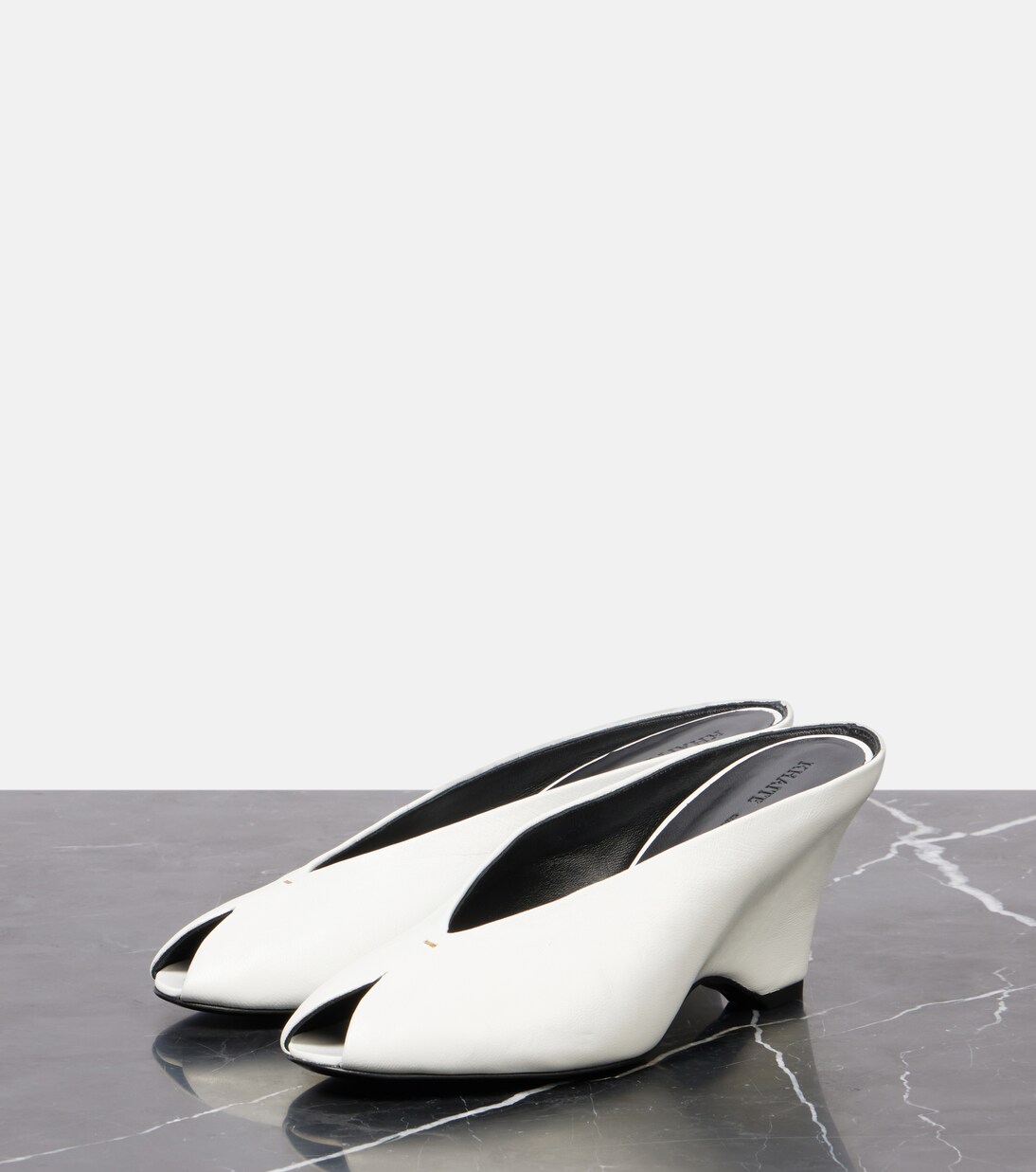 Cloak 75 leather peep-toe wedge mules | Khaite