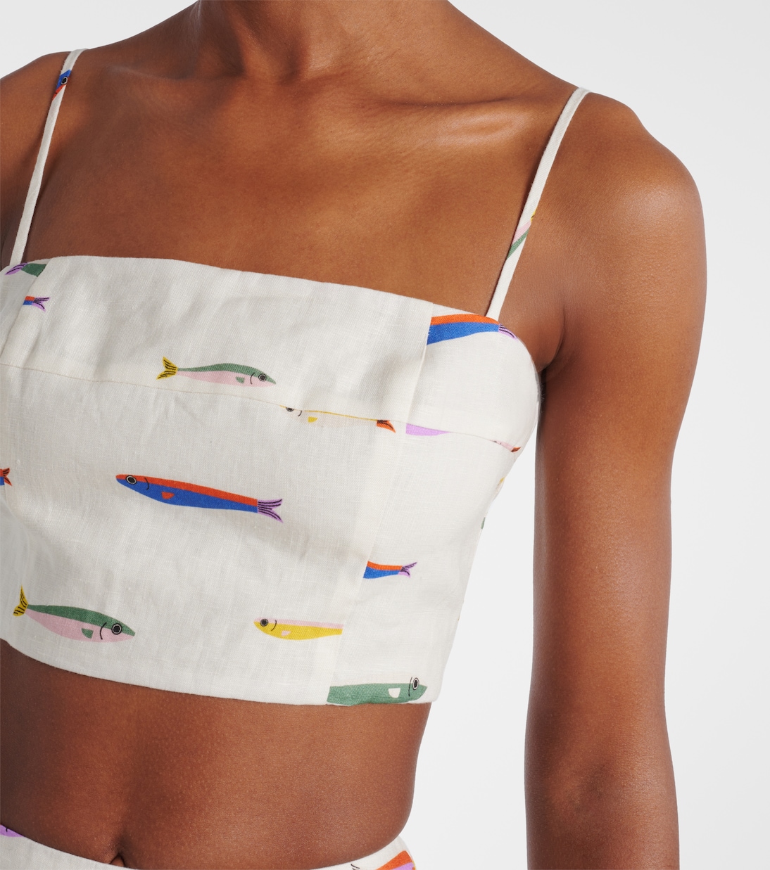 Bedrucktes Cropped-Top Federico aus Leinen | Staud