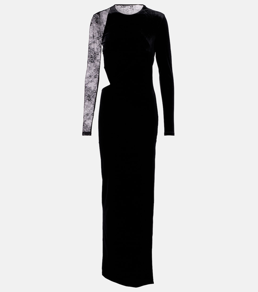 Cutout lace-trimmed velvet maxi dress | Self-Portrait