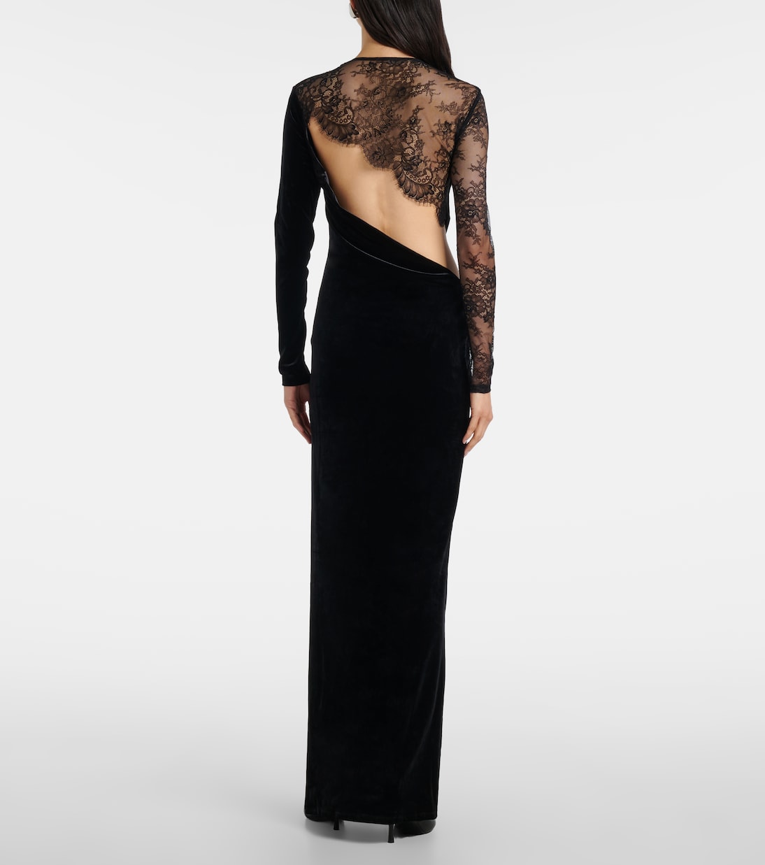 Cutout lace-trimmed velvet maxi dress | Self-Portrait