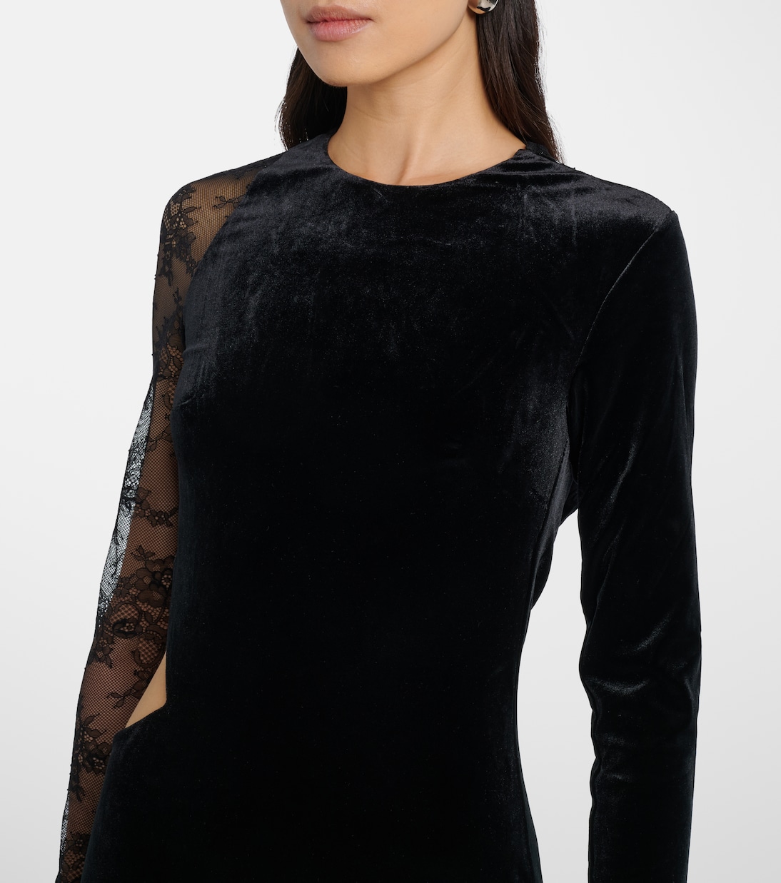 Cutout lace-trimmed velvet maxi dress | Self-Portrait