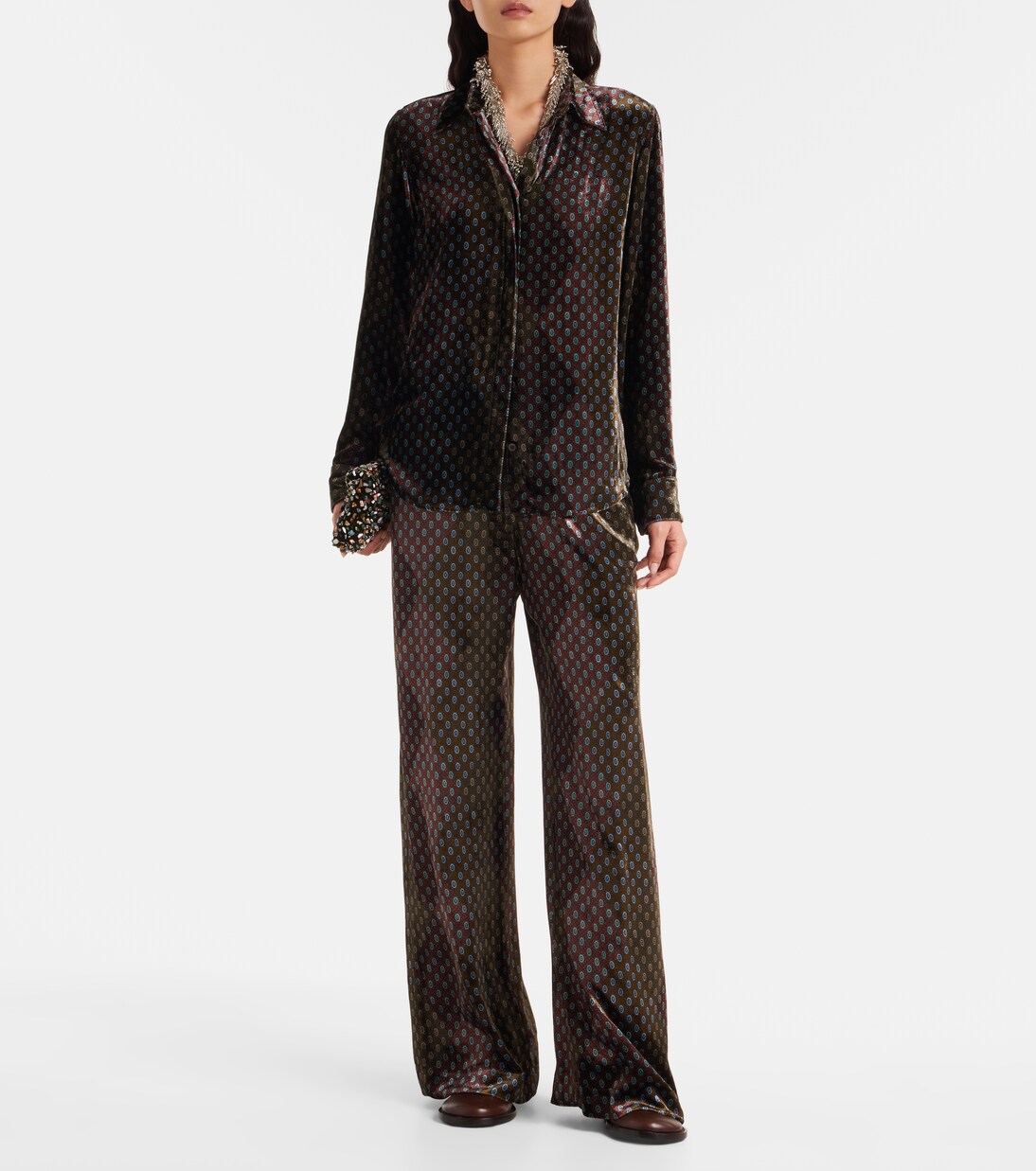 Printed wide-leg satin pants | Dries Van Noten