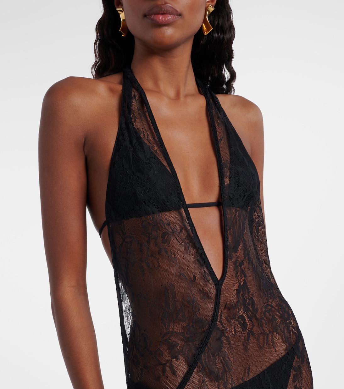 Sheer open-back lace maxi dress | Adriana Degreas