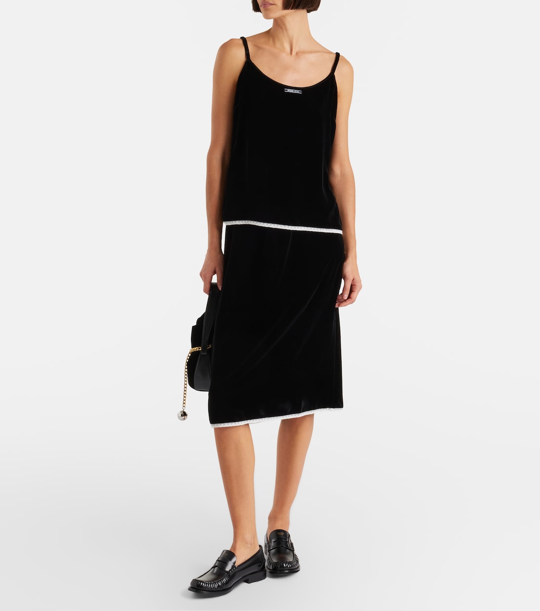 Midirock aus Samt mit Spitze | Prada