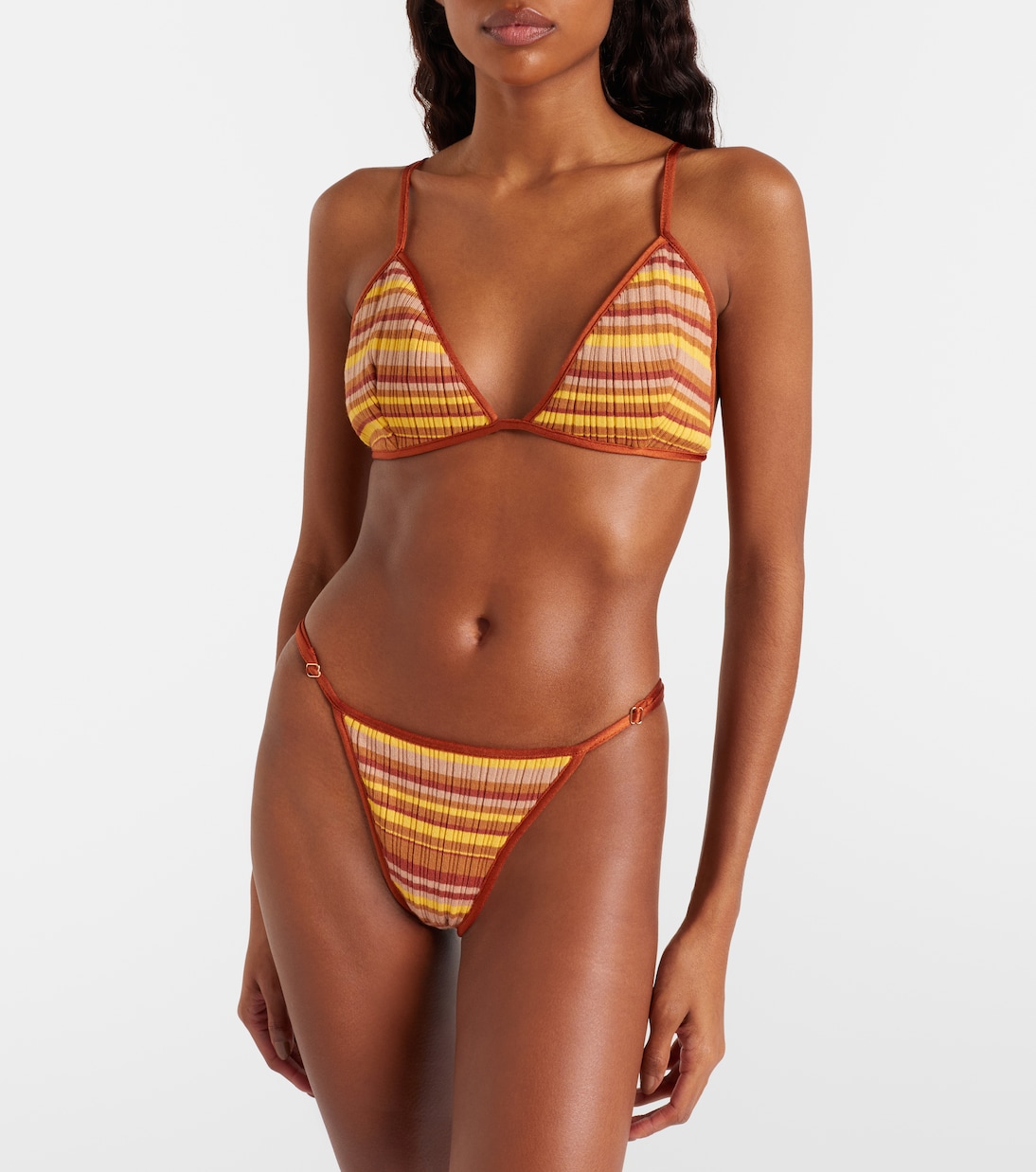 Ann ribbed-knit striped bikini bottoms | Bananhot