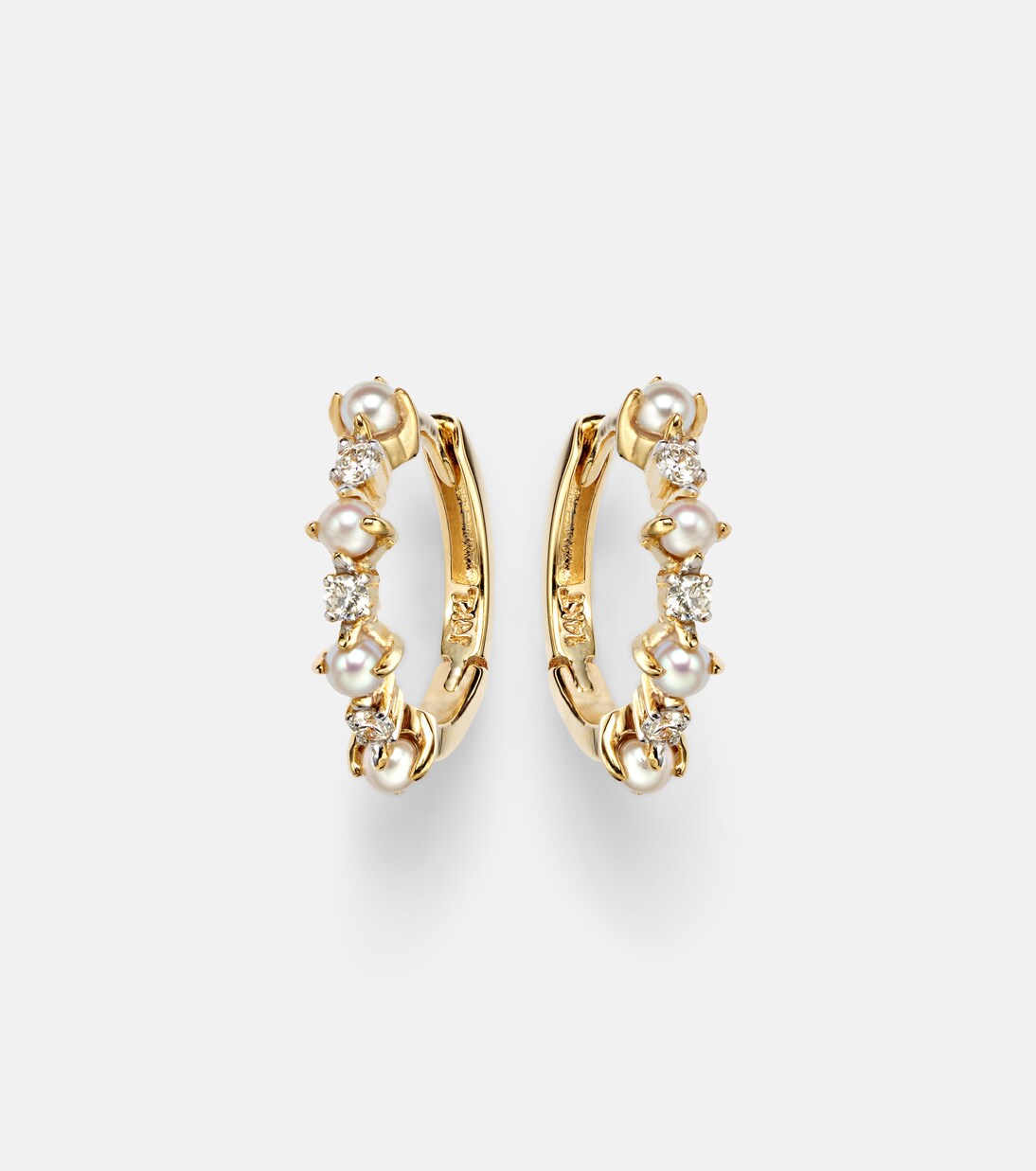 Boucles d’oreilles en or 14 ct (585/1000) avec diamants et perles | Mateo